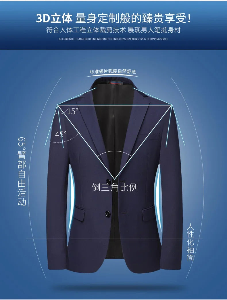 2026 New Arrival Men's Solid Navy Blue  black Blazer Single Breasted Formal Suit Jacket