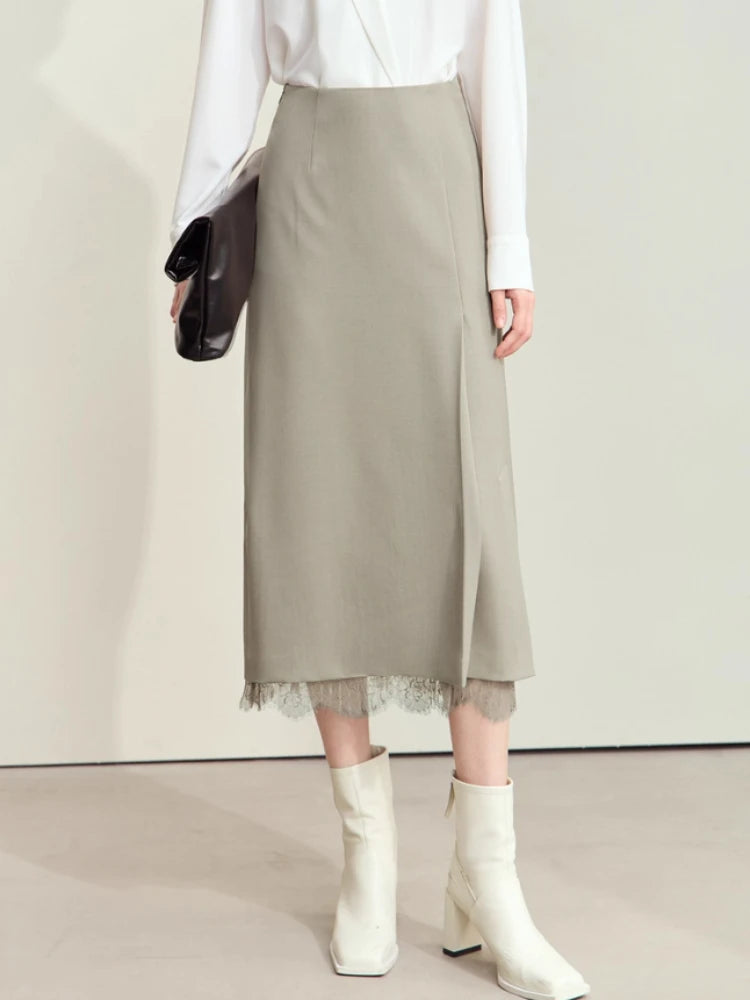 Minimalism Skirts for Woman 2025 Spring New Elegant Patchwork Lace Women's Clothing Retro Lady A-Line Pleated Skirt12443013