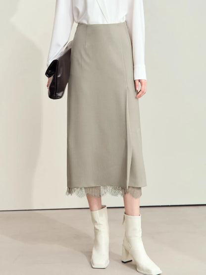 Minimalism Skirts for Woman 2025 Spring New Elegant Patchwork Lace Women's Clothing Retro Lady A-Line Pleated Skirt12443013