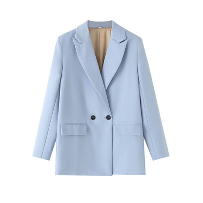 Women Chic Office Lady Double Breasted Blazer Vintage Coat Fashion Notched Collar Long Sleeve Ladies Outerwear Stylish Tops