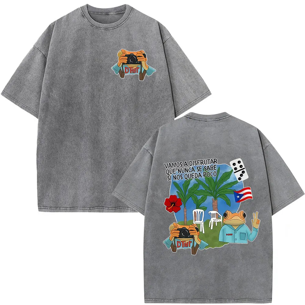 Washed Vintage Rapper Bad Bunny T-shirt Debi Tirar Mas Fotos DTMF Tour 2026 T Shirts Men Women Clothing Fashion Hip Hop T-shirts