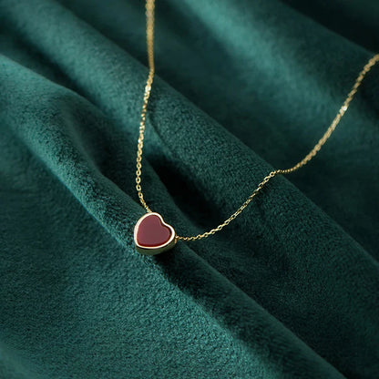 New Arrive 925 Sterling Silver Red Lovely Hearts Pendant Necklace for Women Gold Color Necklace Fine Jewelry Accessories