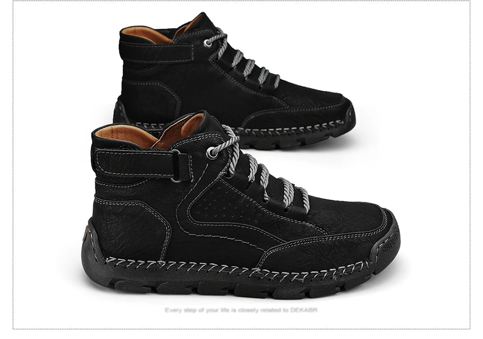 PU Leather Men Boots Winter Warm Outdoor Comfortable Boots Handmade Ankle Boots Business Boots Big Size 38-48