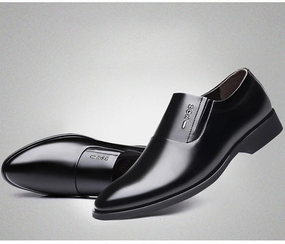 2026 New Men's Leather Slip-On Dress Shoes Formal Business Casual Loafers Male Fashion Non-slip Office Wedding Shoes Man