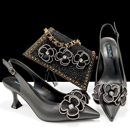 Women's Pointed Toe Shoes and Bag Flower Decoration Simple and Elegant Party Style Suitable for Party and Daily Use