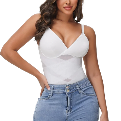 Women Cross Tummy Control Shapewear Sexy Mesh Slimming Waist Briefs Bodysuit Thin Breast Cup Body Shaper Butt Lifter Smooth Body