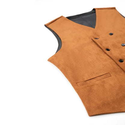 Men Vest Brown Suede Double Button Solid Waistcoat For Wedding Birthday Banquet Party Business Work Daily Casual Men Suit Vest