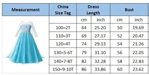 For 2-10 Year Cosplay Fancy Queen Frozen Elsa Anna Costume Girls Princess Dress Toddler Halloween Party with Decorative Fittings