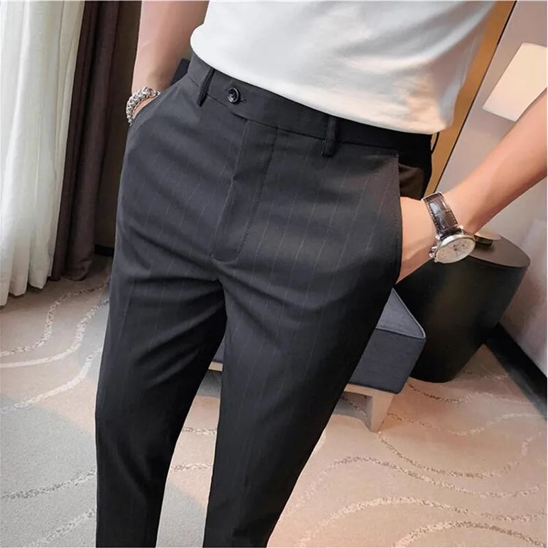 High Quality Fashion Striped Casual Men's Suit Pants 2026 New Business Office Social Wedding Slim Fit Trousers Oversized Size