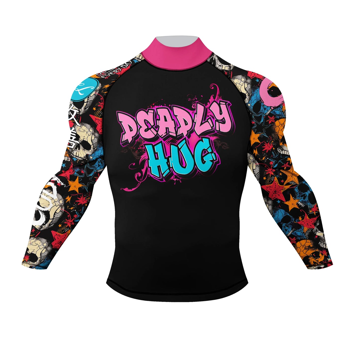 Cody Lundin Mock Neck Men Compression Long Sleeve Fitness Shirt Grappling Boxing Jersey, MMA Jitsu BJJ Rash Guard With Anti Slip