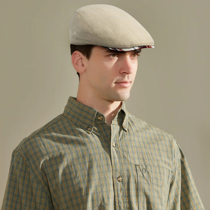 Mens Flat Cap Soft Vintage Linen Hats Casual Retro Newsboy Hat Beret for Male Driving Ivy Hats Summer Autumn