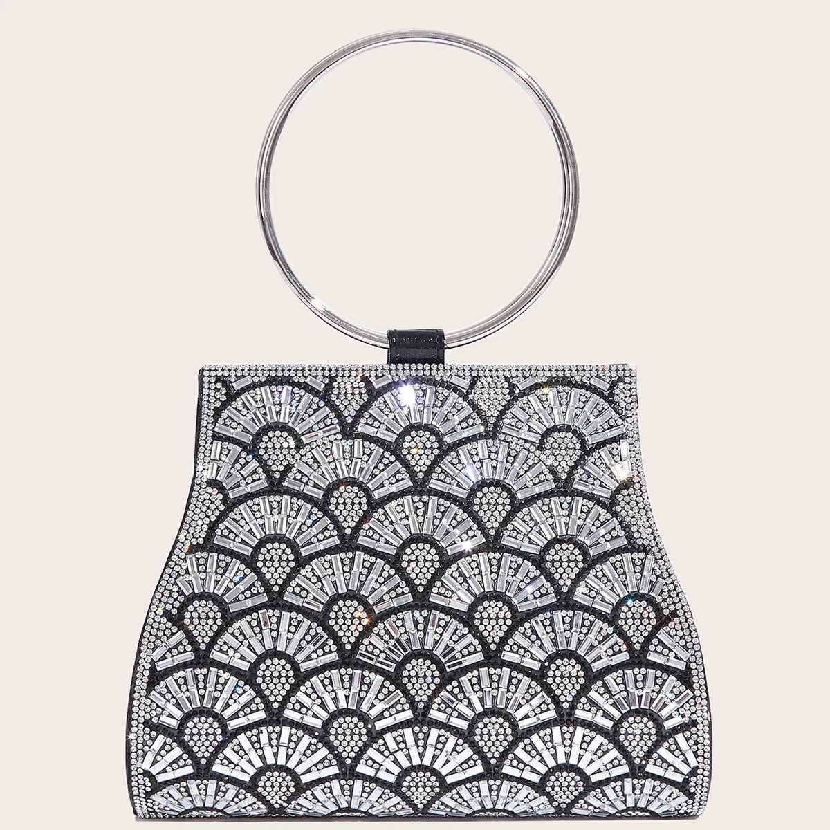 Banquet Bag Wedding Fashion Handbag Silver Artificial Leather Handmade Diamond Chain Bag for Women