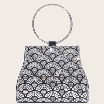 Banquet Bag Wedding Fashion Handbag Silver Artificial Leather Handmade Diamond Chain Bag for Women