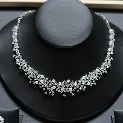 Fashion Pearl Necklace Sets High Quality 3A Cubic Zirconia Jewelry Set Dubai Dinner Party Accessories Engagement Gift