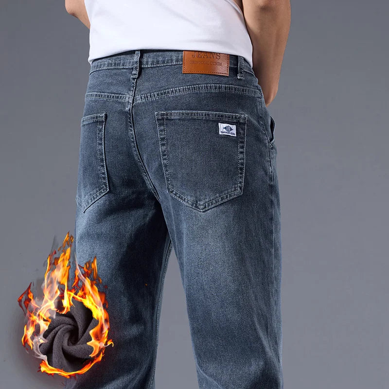 Men's loose straight leg jeans retro washed elastic casual pants suitable for all seasons versatile pants