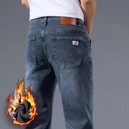 Men's loose straight leg jeans retro washed elastic casual pants suitable for all seasons versatile pants