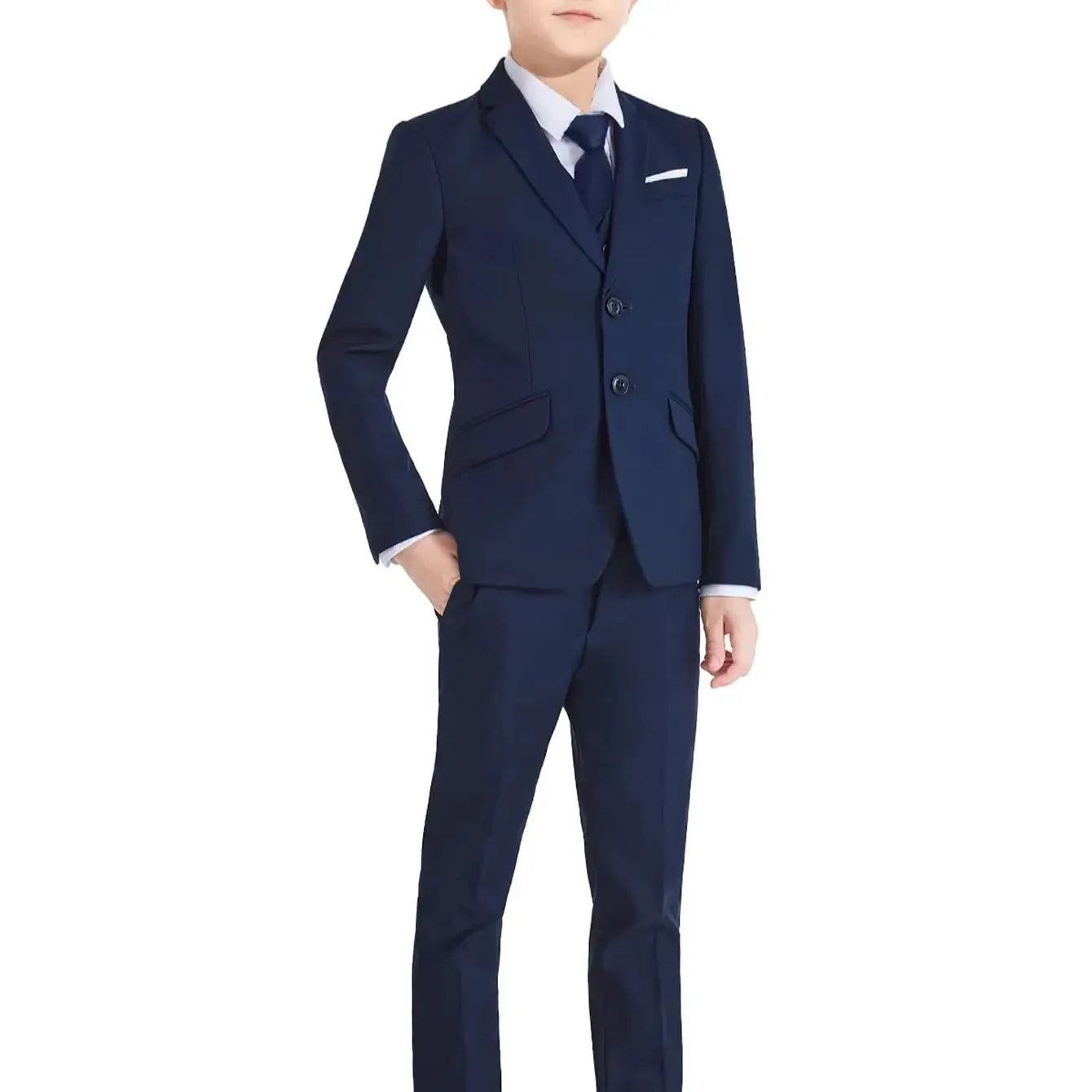 Four Pieces Black Suit Set for Boys, Single-Breasted Suit Jacket Pants Vet Bowtie Communion Back to School Party Suits Tuxedo