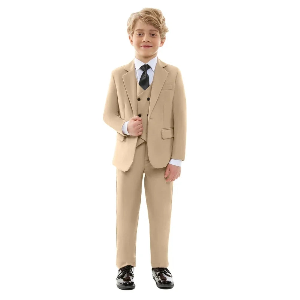 Formal Champagne Boys Slim Fit Suits 4 Pieces Birthday Party Outfit Classic Notched Lapel Kids Suit Set Host Costumes 3-14T