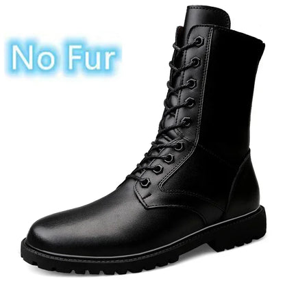 Fashion High Quality Business Boots Mens Winter Genuine Leather Outdoor Motorcycle Boots Male Lace-up Men's High Top Sneakers