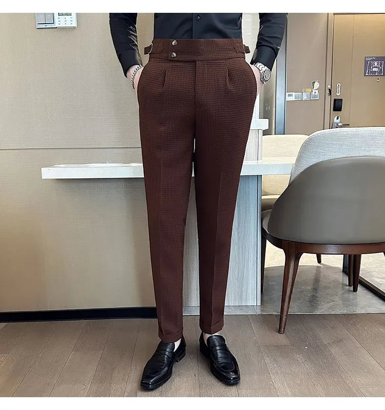 Fashion High Waist Men's Pants 2024 New Business Slim Fit Casual Suit Pants Male Spring Summer Formal Social Dress Pants