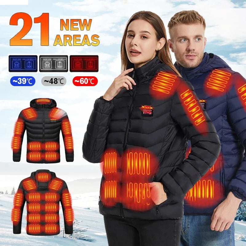 21 Areas Heated Jacket Women's Warm Vest USB Men's Heating Jacket  Waterproof Winter Heated Jackets Ski Clothing Coat Heated