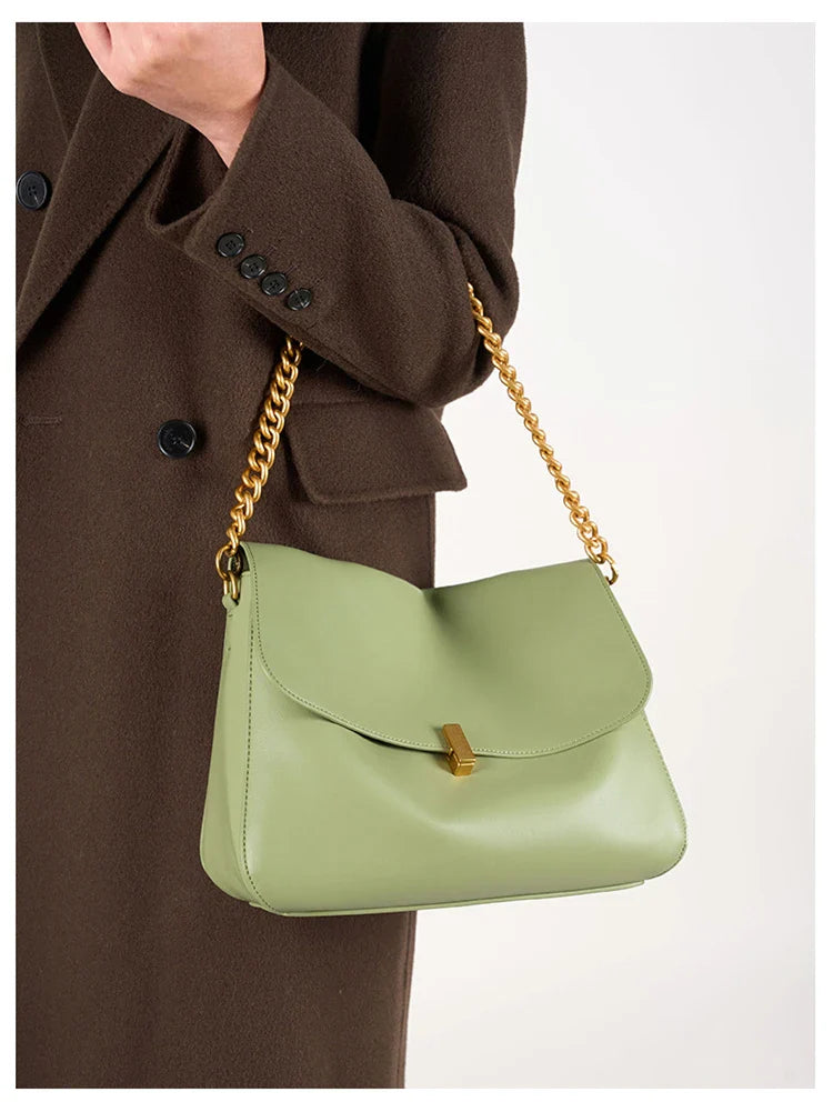 Genuine Leather Large Chain Shoulder For Women 2026 Luxury Designer Office Messenger Bags Satchel Cow Ladies Handbags
