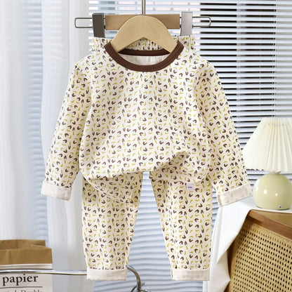 Kids Autumn Pajamas Sets Baby Boys Girls Cute Cartoon Print Long Sleeve O-neck T-Shirt Tops with Pants Toddler Casual Sleepwear