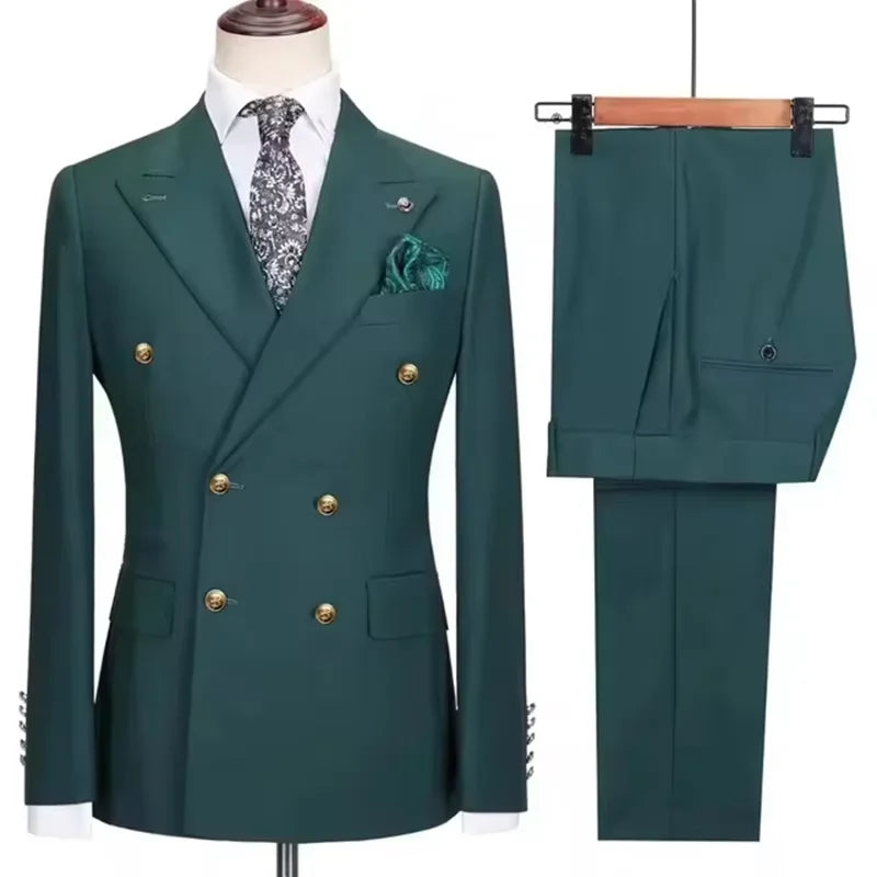 2025 New Men's 2 Piece(Jacket+Pants)Double Breasted Slim Fit Elegant Suit Wedding Groom Business Banquet Tailor-made