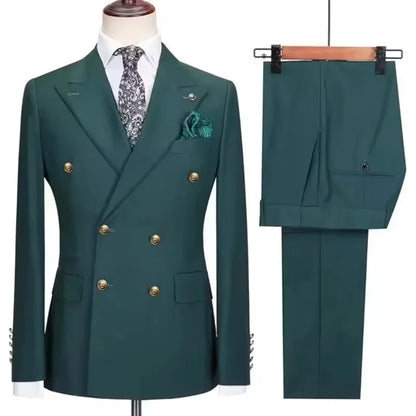 2025 New Men's 2 Piece(Jacket+Pants)Double Breasted Slim Fit Elegant Suit Wedding Groom Business Banquet Tailor-made