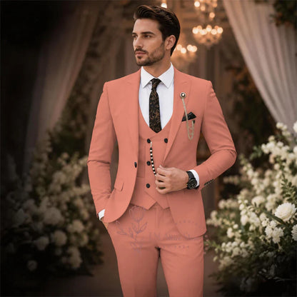 Sage Green Suit Men's 3 Piece Set Peak Lapel Jacket Vest Pants Custom Slim Fit for Wedding Groom Cocktail Party Tuxedo