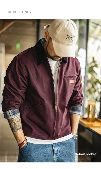 Vintage Detroit Hunting Jackets Men J001 Turn-down Collar Coats Heavyweight Cotton Jacket Multi-Pocket Casual Clothes
