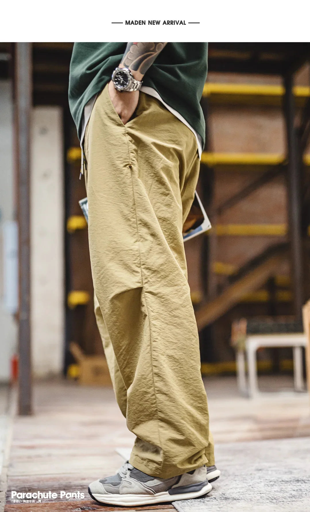 Men's Field Cargo Pants Lightweight Nylon Straight Leg Tactical Workwear Casual  Elastic Waist Trousers for Spring Summer