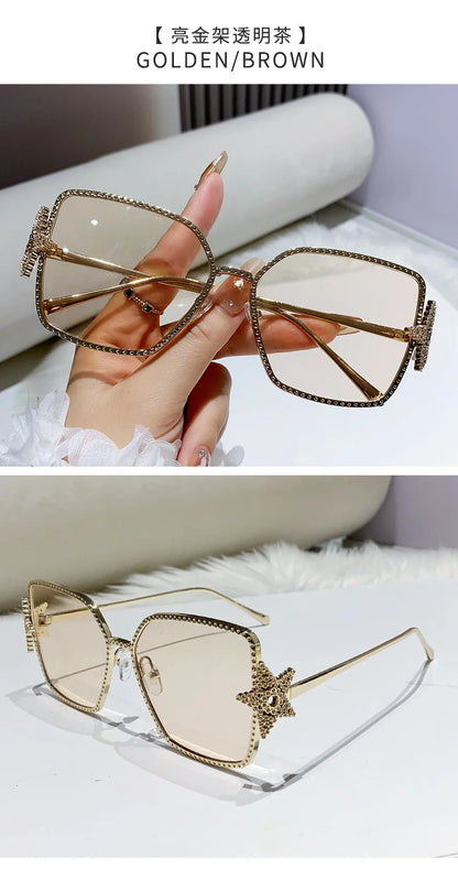 Metal Frame Oversized UV400 Sunglasses Women Men Star Design New Trendy Square Sun Glasses Ladies Vintage Cool Gafas De Sol