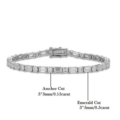 Asscher/Emerald Cut All Moissanite Diamond Tennis Bracelets for Women Men S925 Silver Plated 18k Gold Squre/RectangleWrist Chain