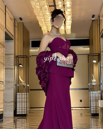 Customized Exquisite Sparkle Jersey Ruched Ruffle Mermaid Sweetheart Sweep Long Dresses Bespoke Occasion Dresses Sizes Available