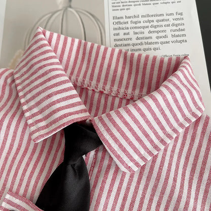New Toddler Summer Baby Boys/Girls Clothes Suits Children Pinstripe Shirt with Tie Shorts 2Pcs/Set Infant Kids Fashion Outfits