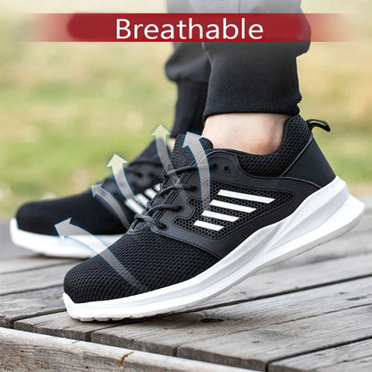 Fashion Safety Shoes Men Steel Toe Sneakers Puncture Proof Breathable Work Boots Man Comfy Work Shoes Slip and Oil Resistant