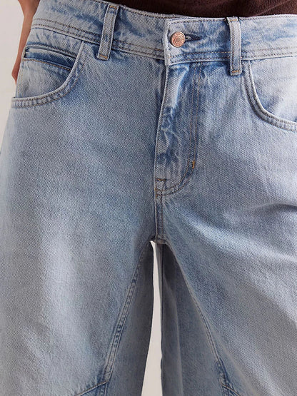 New Womens Knee Length Denim Shorts Solid Color Low Waist Wide Leg Jean Shorts For Summer Club Street Style S-2XL
