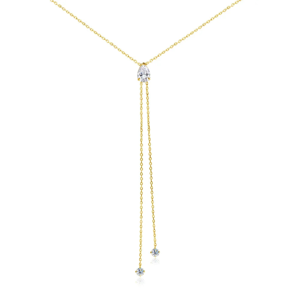 1-2CT Pear Cut Moissanite Long Necklace for Women Luxury Jewelry Female Neck Chain Solid Silver 925 Pendant Lab Diamond