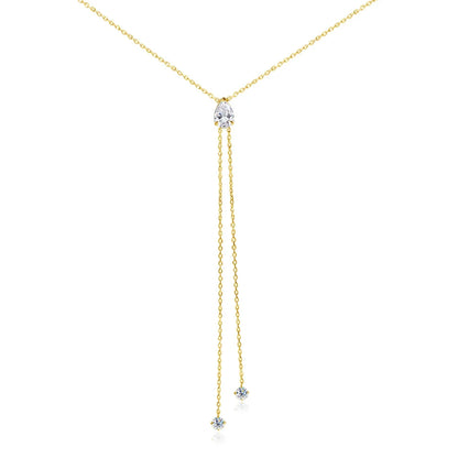 1-2CT Pear Cut Moissanite Long Necklace for Women Luxury Jewelry Female Neck Chain Solid Silver 925 Pendant Lab Diamond