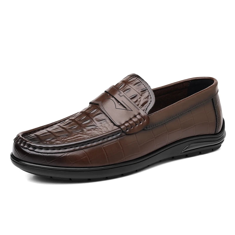Mens Leather Mens Loafers Non Slip Walking Flats Breathable Driving Shoes Outdoor Slip on Casual Shoes Man Work Office Sneakers