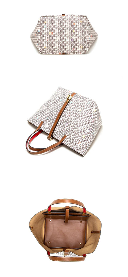 Retro Classic Style Exquisite Workmanship Letters Printing Ladies Multifunctional Handbag Large Capacity Women's Handbag