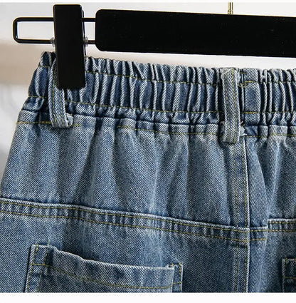 High Waist Wide Leg Cotton Denim Dstring Loose Fit Women's Autumn 2024 Slimming Effect Pure Cotton Casual Trousers