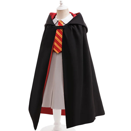 Halloween Movie Cosplay Costume Girls Striped Top + Cape Casual Suit Carnival Halloween Birthday Magic School Dress