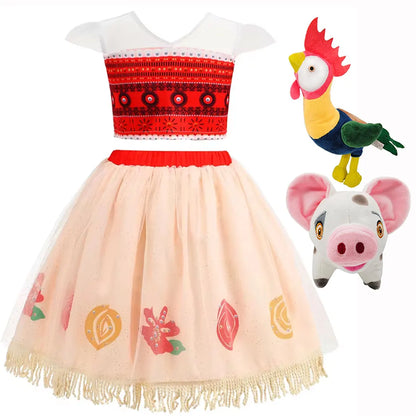 Halloween Moana Halter Dress for Girl Cosplay Moana Princess Costume Hawaii Toddler Vaiana Cute Sundress Two Piece Costume Set