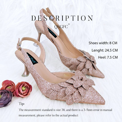 New Sky Blue Satin Handmade Flowers Shoes And Bag African Women's Banquet Pointed Toe Heels Matching Shoes And Bag Wedding Party