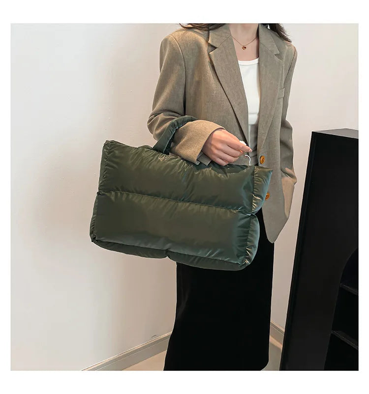 Fashion Large Capacity Puffer Shoulder Bags Padded Women Handbags Casual Nylon Quilted Big Tote Bag Warm Winter Shopper Purses