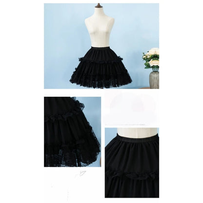 Womens Elastic Waist 2 Hoop Petticoat Ruffle Lace Short Half Slip Underskirt