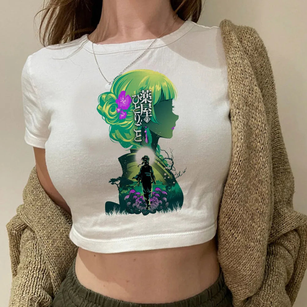 Apothecary Diaries crop top vintage  cute Slim Fit Cute 2025 summer Grunge Streetwear harajuku woman top