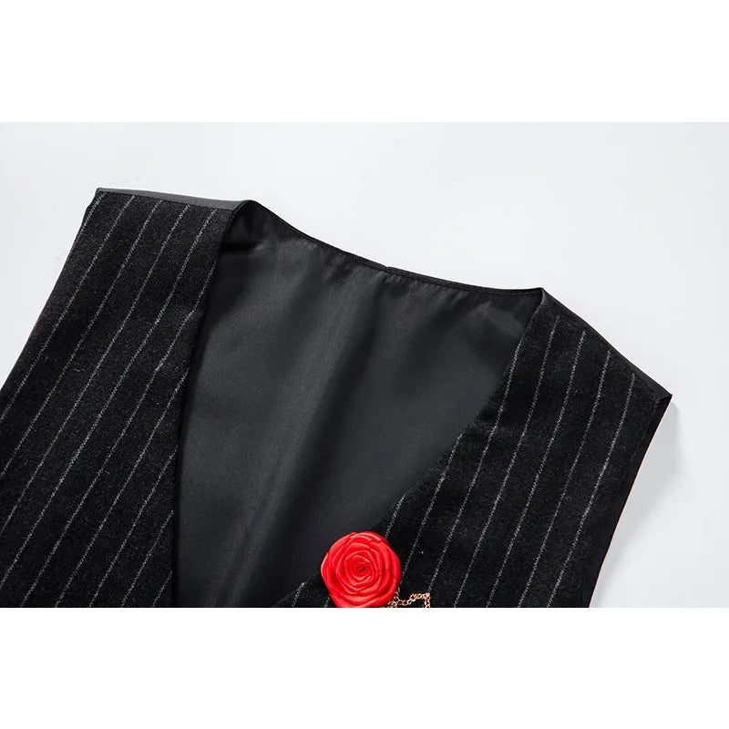 Men Suit Vest Vintage Striped Single-breasted Man Waistcoats Business Casual Slim Sleeveless Male Party Dress Vests